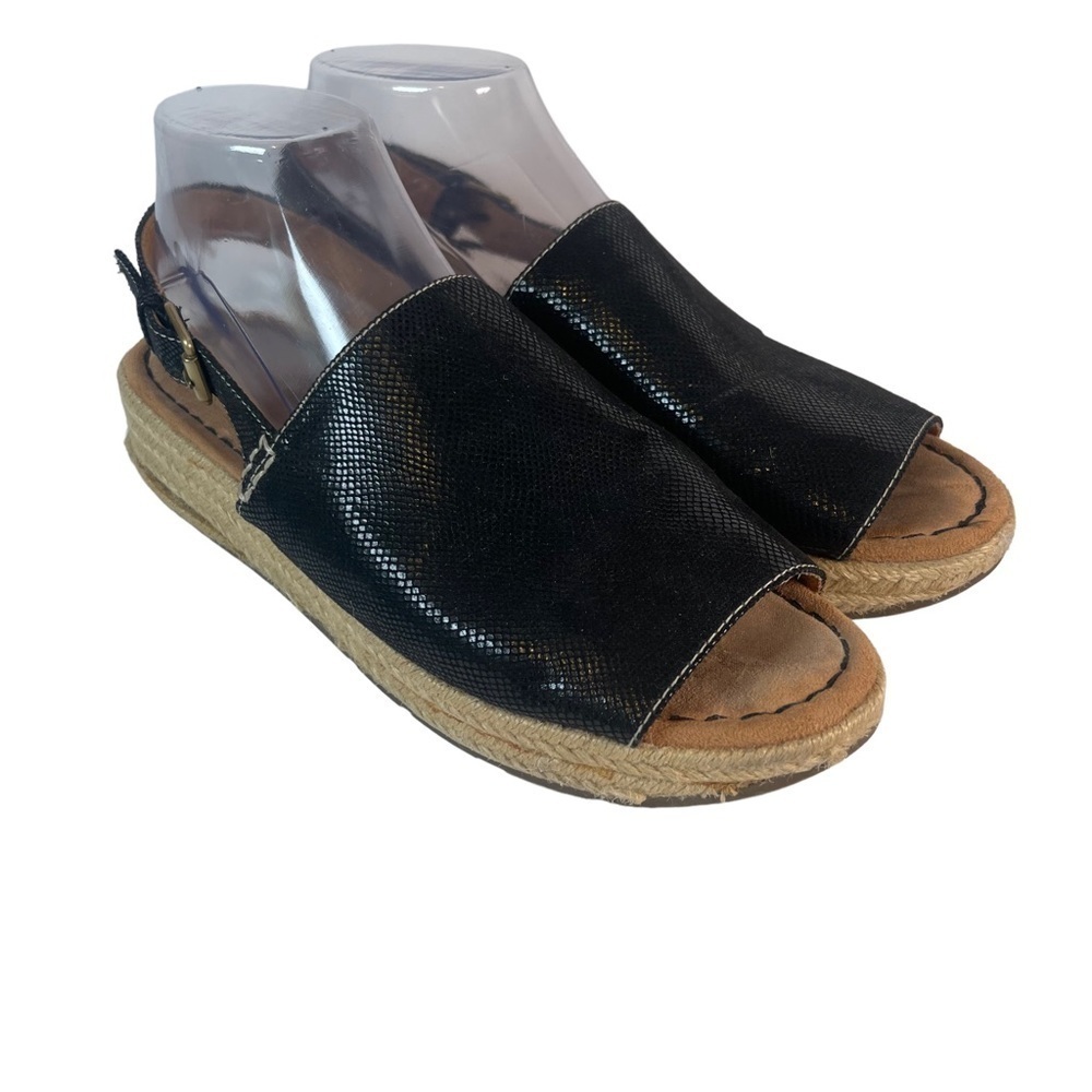 Naturalizer Black Espadrille Comfort Wedge Peep Toe Sandals Womens 9.5